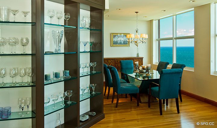 View to Dining Area at Luxury Oceanfront Residence 17E, Tower I, The Palms Condominium, 2100 North Ocean Boulevard, Ft. Lauderdale Beach, Florida 33305, Luxury Seaside Condos