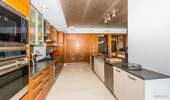 Gourmet Kitchen in Residence 501 For Sale at 1000 Ocean, Luxury Oceanfront Condos in Boca Raton, Florida 33432.