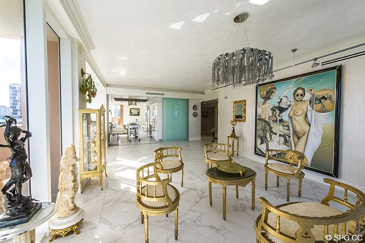 Living Room and Kitchen in Residence 1106 at Acqualina, Luxury Oceanfront Condominiums in Sunny Isles Beach, Florida 33160