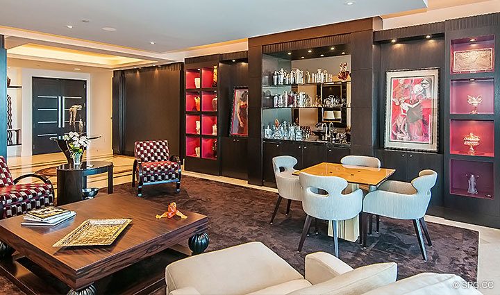 Living Room inside Residence 206 at Bellaria, Luxury Oceanfront Condominiums in Palm Beach, Florida 33480.