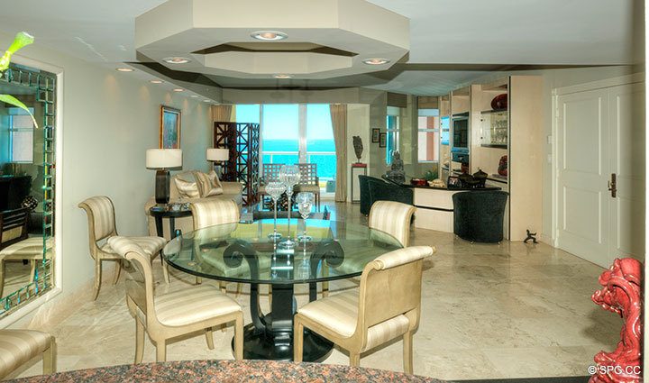 View from Kitchen at Luxury Oceanfront Residence 18D, Tower II, The Palms Condominiums, 2110 North Ocean Boulevard, Fort Lauderdale Beach, Florida 33305, Luxury Seaside Condos