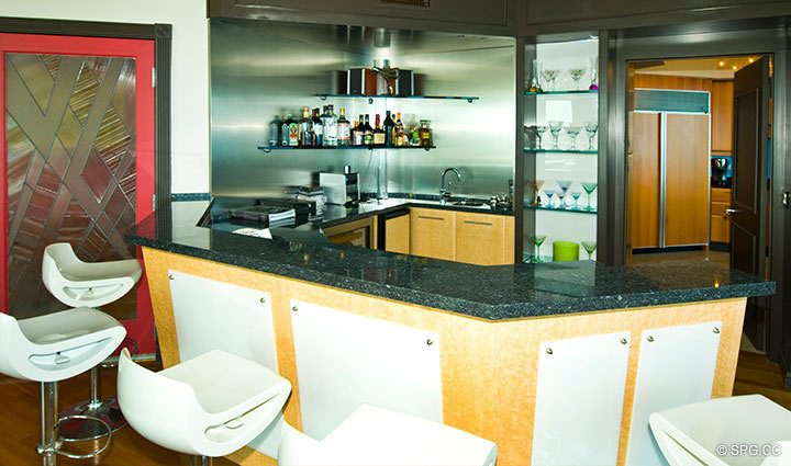 Bar at Luxury Oceanfront Residence 17E, Tower I, The Palms Condominium, 2100 North Ocean Boulevard, Ft. Lauderdale Beach, Florida 33305, Luxury Seaside Condos