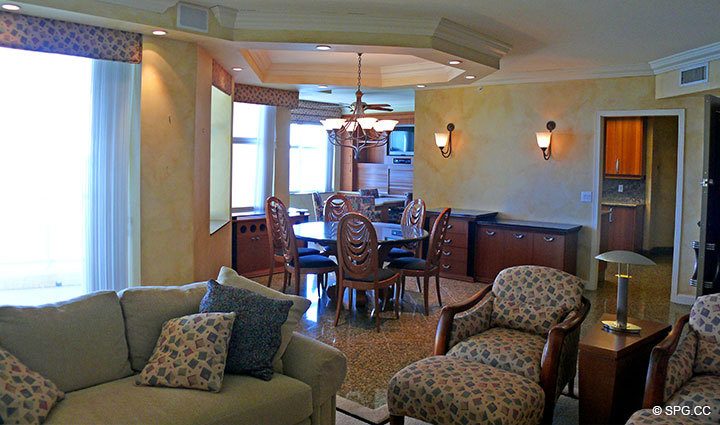 Living Area at Luxury Oceanfront Residence 15D, Tower I, The Palms Condominiums, 2100 North Ocean Boulevard, Fort Lauderdale Beach, Florida 33305, Luxury Seaside Condos