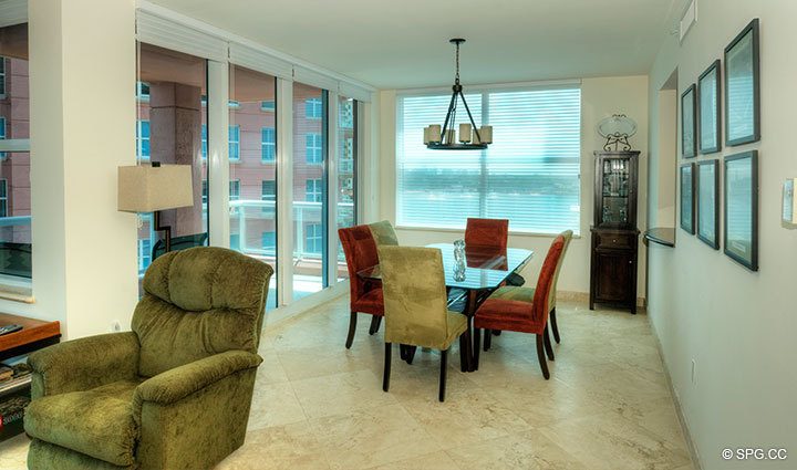 Dining Area at Luxury Oceanfront Residence 8F, Tower II, The Palms Condominiums, 2110 North Ocean Boulevard, Fort Lauderdale Beach, Florida 33305, Luxury Seaside Condos