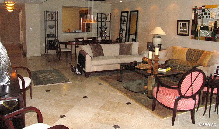 Living Area at Luxury Oceanfront Residence 16D, Tower II, The Palms Condominiums, 2110 North Ocean Boulevard, Fort Lauderdale Beach,  Florida 33305, Luxury Seaside Condos