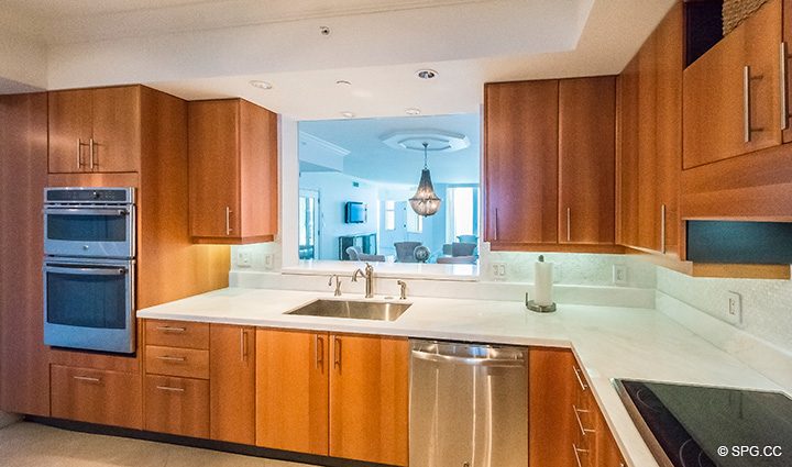 Kitchen with High-End Appliances in Residence 15A, Tower II For Rent at The Palms, Luxury Oceanfront Condos Fort Lauderdale, Florida 33305