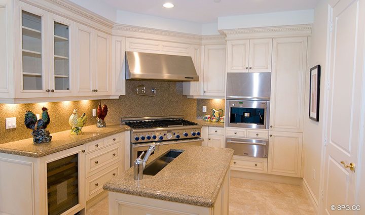 Exquisite Gourmet Kitchen in Residence 304 at Bellaria, Luxury Oceanfront Condominiums in Palm Beach, Florida 33480.
