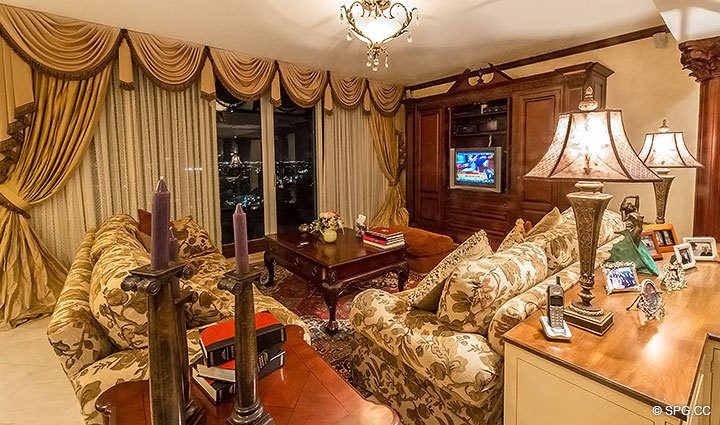 Exquisitely Decorated Living Room for Grand Penthouse 30A, Tower II at The Palms, Luxury Oceanfront Condos in Fort Lauderdale, South Florida 33305
