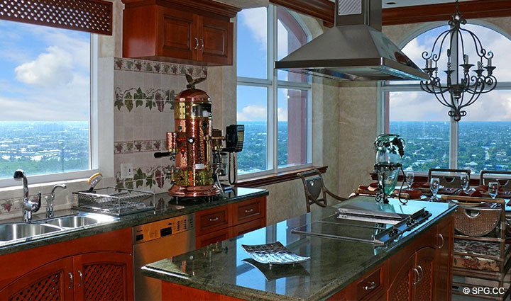 Kitchen at Luxury Oceanfront Residence 27D, Tower I, The Palms Condominium, 2100 North Ocean Boulevard, Fort Lauderdale Beach, Florida 33305, Luxury Seaside Properties in South Florida