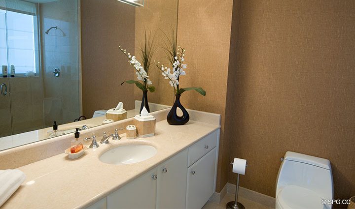 Guest Bathroom at Luxury Oceanfront Residence 26D, Tower I, The Palms Condominium, 2100 North Ocean Boulevard, Fort Lauderdale Beach, Florida 33305, Luxury Seaside Condos