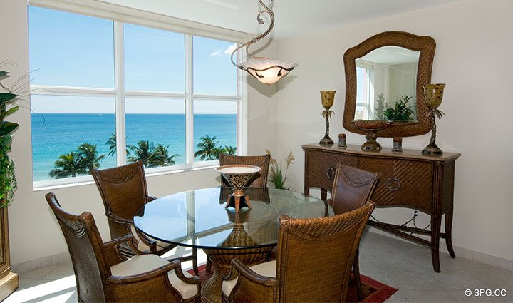 Dining Area at Luxury Oceanfront Residence 6D, Tower I, The Palms Condominiums, 2100 North Ocean Boulevard, Fort  Lauderdale Beach, Florida 33305, Luxury Seaside Condos