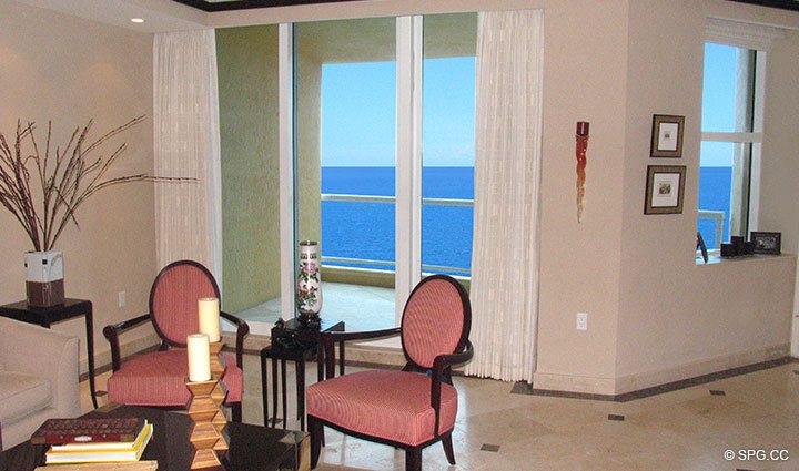 View from Living Area at  Luxury Oceanfront Residence 16D, Tower II, The Palms Condominiums, 2110 North Ocean Boulevard, Fort Lauderdale Beach,  Florida 33305, Luxury Seaside Condos