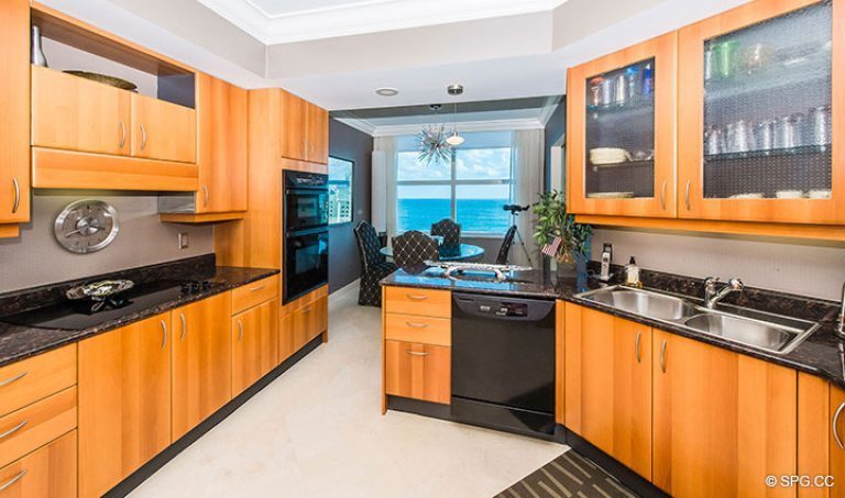 Gourmet Kitchen inside Residence 15E, Tower II at The Palms, Luxury Oceanfront Condos in Fort Lauderdale, Florida 33305.