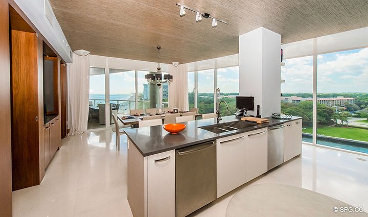 Chef's Kitchen inside Residence 501 For Sale at 1000 Ocean, Luxury Oceanfront Condos in Boca Raton, Florida 33432.