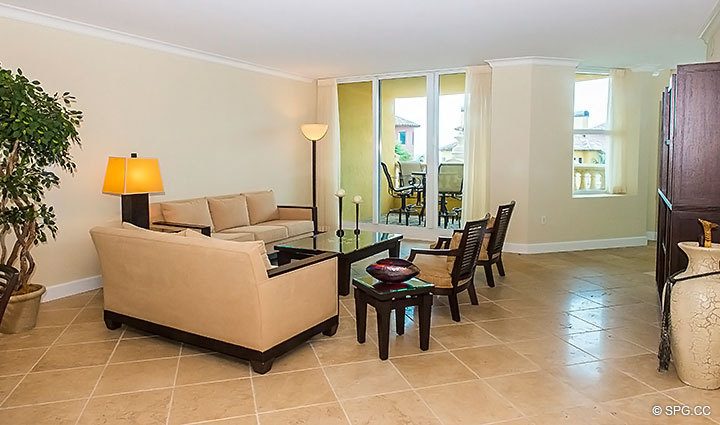 Living Room with Terrace Access in Residence 6D, Tower II at The Palms, Luxury Oceanfront Condos. 2110 North Ocean Blvd. Fort Lauderdale, Florida 33305