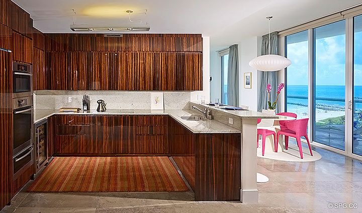 Gourmet kitchen inside Residence 1402/3 at The Continuum, Luxury Oceanfront Condominiums in Miami Beach, Florida 33139.