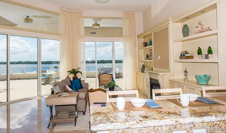 Family Room inside Penthouse 4 at Bellaria, Luxury Oceanfront Condominiums in Palm Beach, Florida 33480.