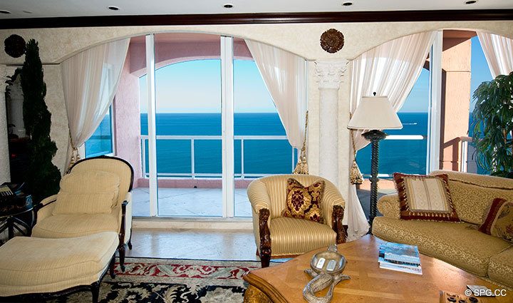 View from Living Area at Luxury Oceanfront Residence 27D, Tower I, The Palms Condominium, 2100 North Ocean Boulevard, Fort Lauderdale Beach, Florida 33305, Luxury Waterfront Properties