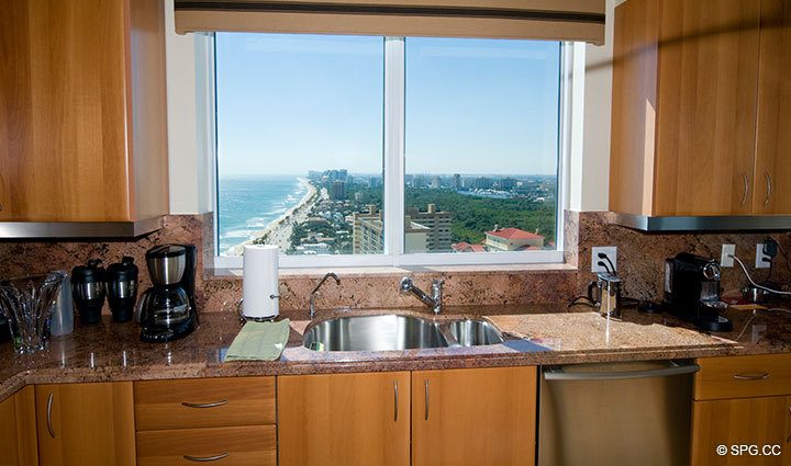 View from Kitchen at Luxury Oceanfront Residence 26D, Tower I, The Palms Condominium, 2100 North Ocean Boulevard, Fort Lauderdale Beach, Florida 33305, Luxury Seaside Condos