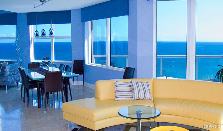 View from Great Room at Luxury Oceanfront Residence 24E, Tower II, The Palms Condominium located in Fort Lauderdale Beach, Florida 33305, Luxury Beachfront Condos                   