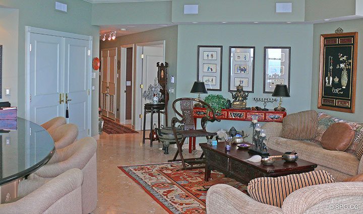 Living Area at Luxury Oceanfront Residence 20B, Tower I, The Palms Condominiums, 2100 North Ocean Boulevard, Fort Lauderdale Beach, Florida 33305, Luxury Seaside Condos