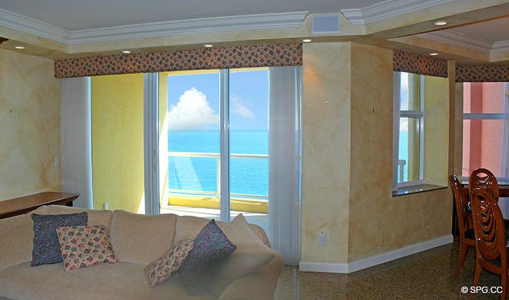 Living Area at Luxury Oceanfront Residence 15D, Tower I, The Palms Condominiums, 2100 North Ocean Boulevard, Fort Lauderdale Beach, Florida 33305, Luxury Seaside Condos