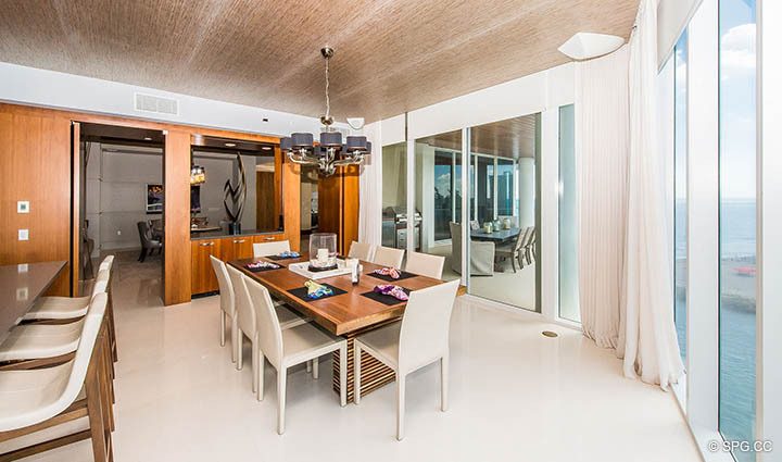 Dining Area inside Residence 501 For Sale at 1000 Ocean, Luxury Oceanfront Condos in Boca Raton, Florida 33432.