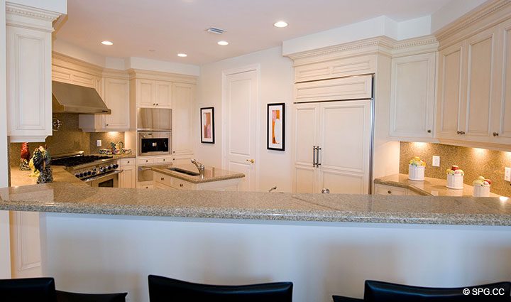 Kitchen Counter Bar in Residence 304 at Bellaria, Luxury Oceanfront Condominiums in Palm Beach, Florida 33480.