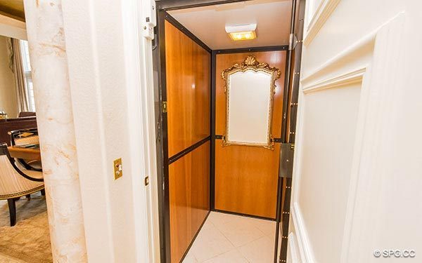 Elevator inside Luxury Waterfront Estate Home,146 Nurmi Drive, Fort Lauderdale, Florida 33301