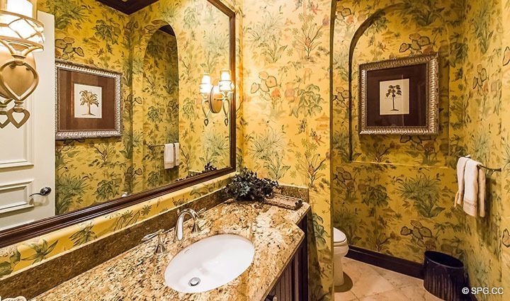 Powder Room inside Luxury Estate Home, 11204 Orange Hibiscus Lane, Palm Beach Gardens, Florida 33418.