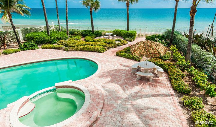 View of Pool Area from Terrace at Luxury Estate Home, 2618 North Atlantic Boulevard, Fort Lauderdale, Florida 33308