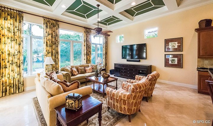 Family Room inside Luxury Estate Home, 11204 Orange Hibiscus Lane, Palm Beach Gardens, Florida 33418.