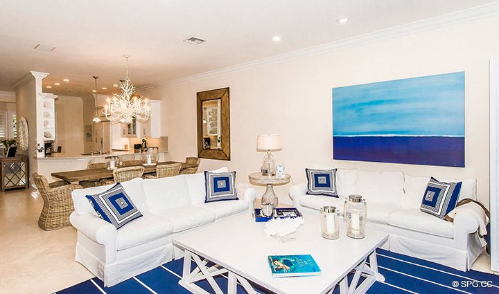 Living Room inside Residence 3A at 1153 Hillsboro Mile, a Luxury Oceanfront Townhome For Rent in Hillsboro Beach, Florida 33062