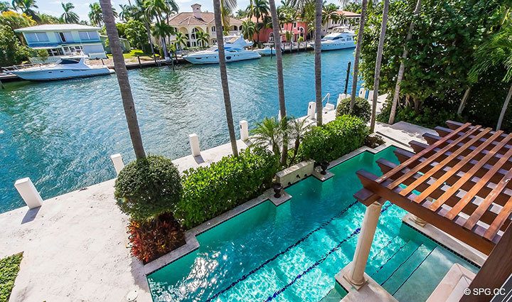 Master Bedroom Terrace View from Luxury Waterfront Home, 2536 Lucille Drive, Fort Lauderdale, Florida 33316.