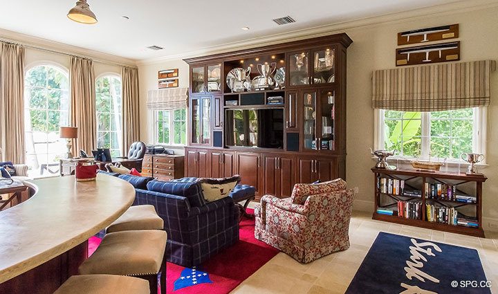 Den inside Luxury Waterfront Home, 2536 Lucille Drive, Fort Lauderdale, Florida 33316.