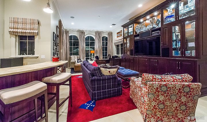 Club Room inside Luxury Waterfront Home, 2536 Lucille Drive, Fort Lauderdale, Florida 33316.