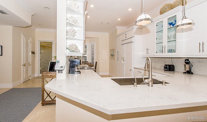 Newly Renovated Kitchen in Residence 3A at 1153 Hillsboro Mile, a Luxury Oceanfront Townhome For Rent in Hillsboro Beach, Florida 33062