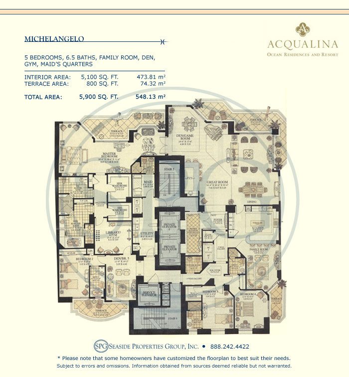 Michelangelo Floorplan at Acqualina Luxury Oceanfront Condo