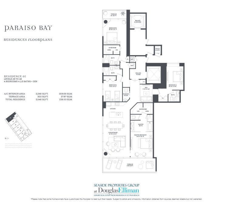 Residence 1 Floorplan for Paraiso Bay, Luxury Waterfront Condos in Miami, Florida, 33137