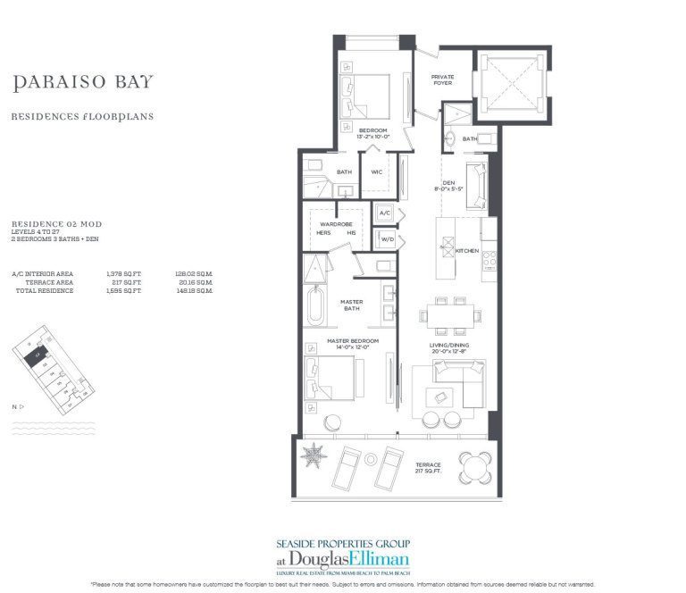 Residence 2 Modified Floorplan for Paraiso Bay, Luxury Waterfront Condos in Miami, Florida, 33137