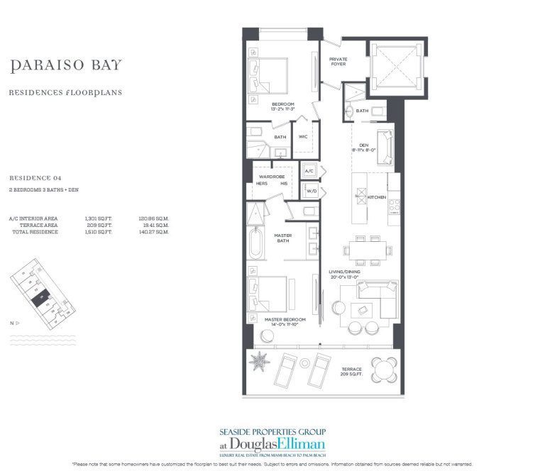 Residence 4 Floorplan for Paraiso Bay, Luxury Waterfront Condos in Miami, Florida, 33137