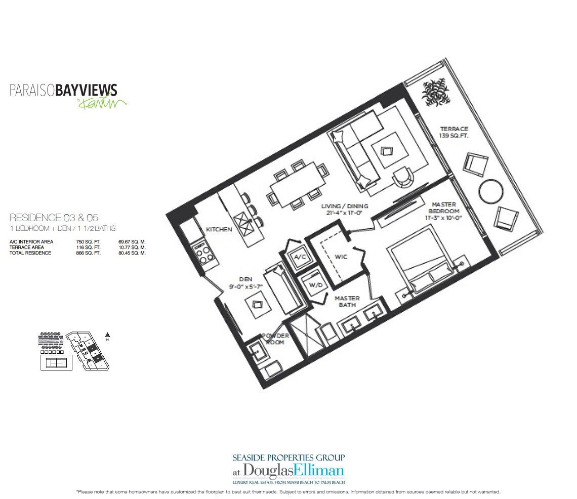 Residence 3 / 5 Floorplan for Paraiso Bayviews, Luxury Seaside Condos in Miami, Florida, 33137