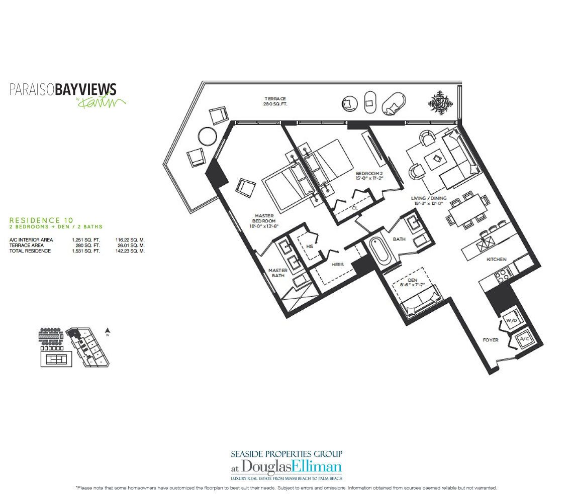 Residence 10 Floorplan for Paraiso Bayviews, Luxury Seaside Condos in Miami, Florida, 33137