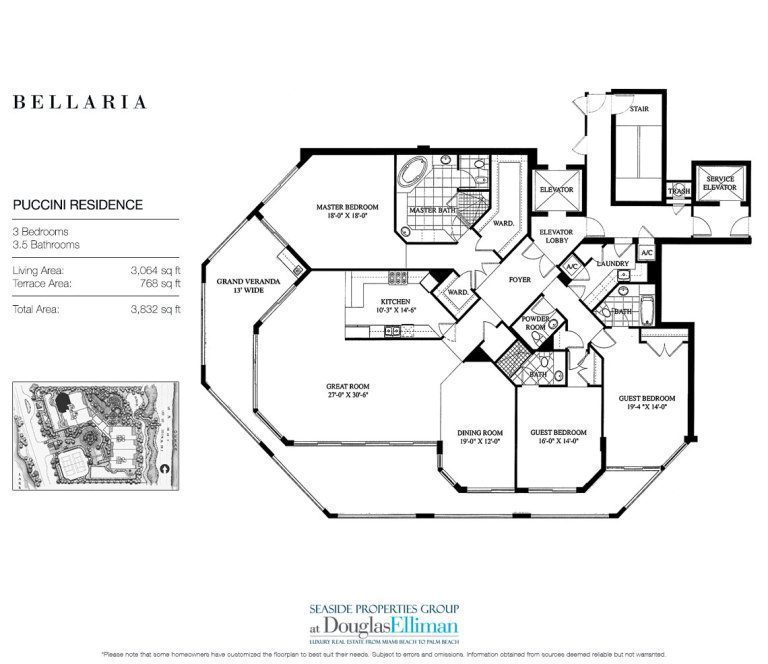 Puccini Floorplan at Bellaria, Luxury Oceanfront Condos