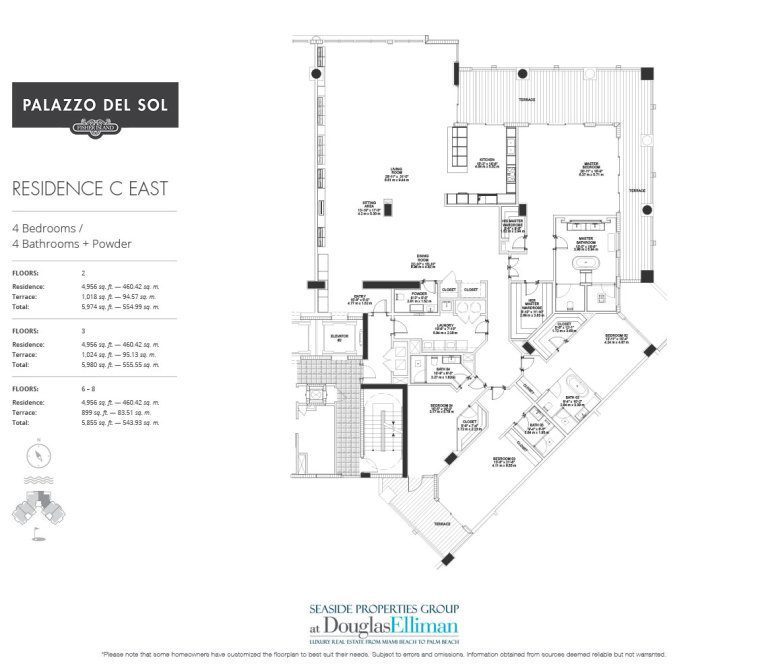 The Model C – East Floorplan for Palazzo del Sol, Luxury Waterfront Condominiums Located on Fisher Island, Miami Florida 33109