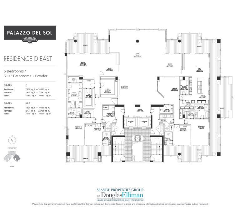 The Model D – East Floorplan for Palazzo del Sol, Luxury Waterfront Condominiums Located on Fisher Island, Miami Florida 33109