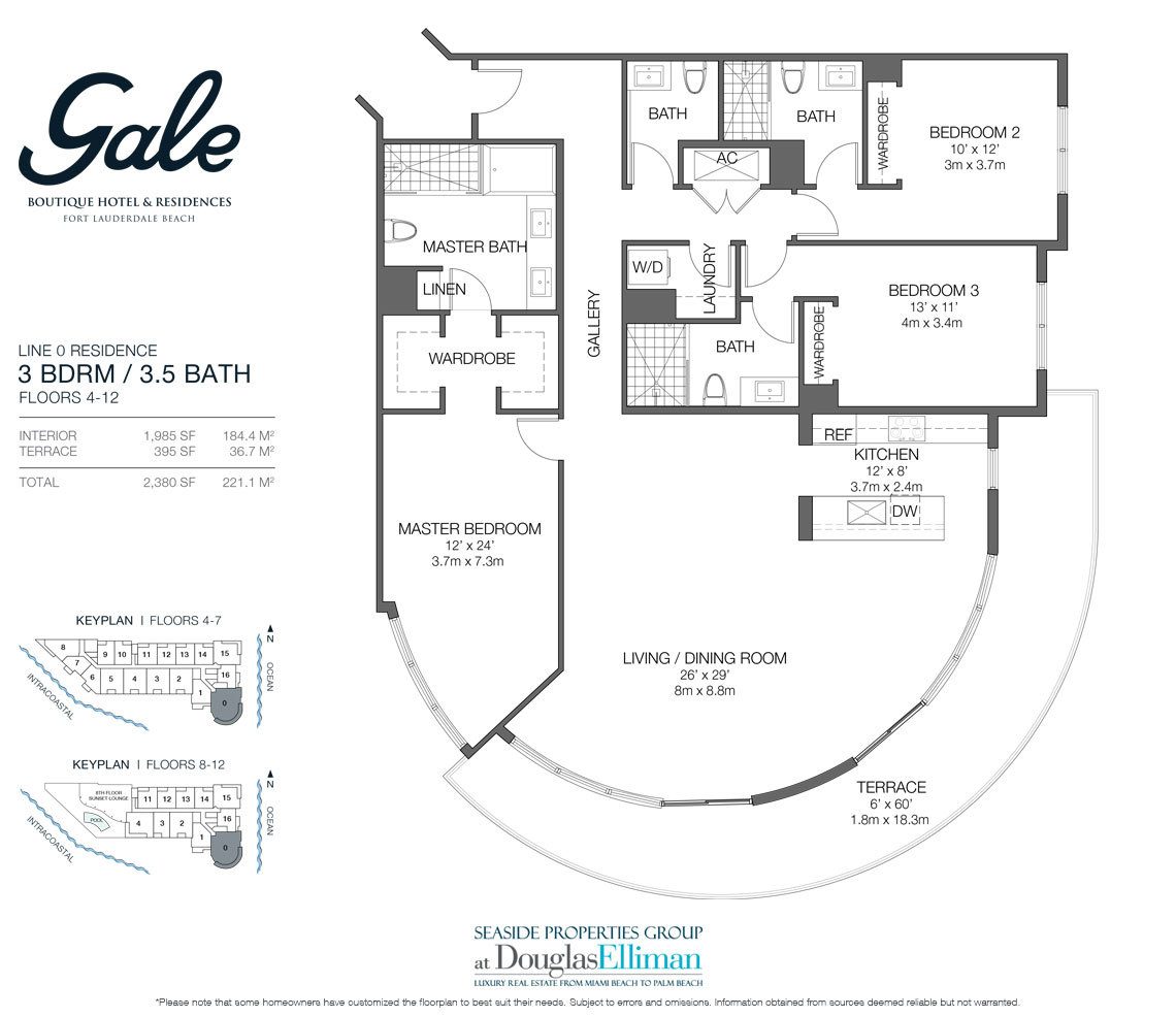 Zeile 0 Floorplan für Gale Hotel and Residences, Luxury Waterfront Eigentumswohnungen in Fort Lauderdale, Florida 33304