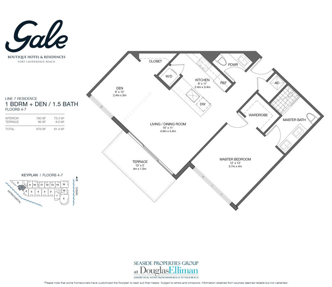 Linie 7 Floorplan für Gale Hotel and Residences, Luxury Waterfront Eigentumswohnungen in Fort Lauderdale, Florida 33304