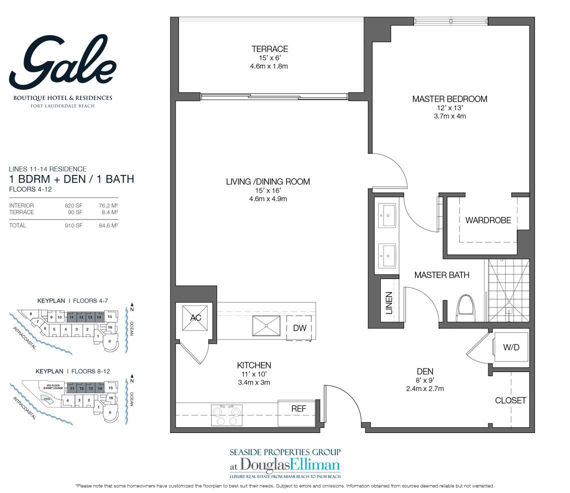Zeile 11-14 Einteilung für Gale Hotel and Residences, Luxury Waterfront Eigentumswohnungen in Fort Lauderdale, Florida 33304