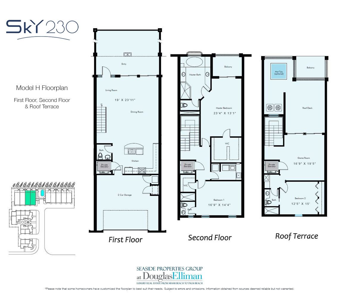 Modell H: 1-2-4 Floorplan für Sky230, Luxury Waterfront Townhomes in Lauderdale-by-the-Sea, Florida 33308